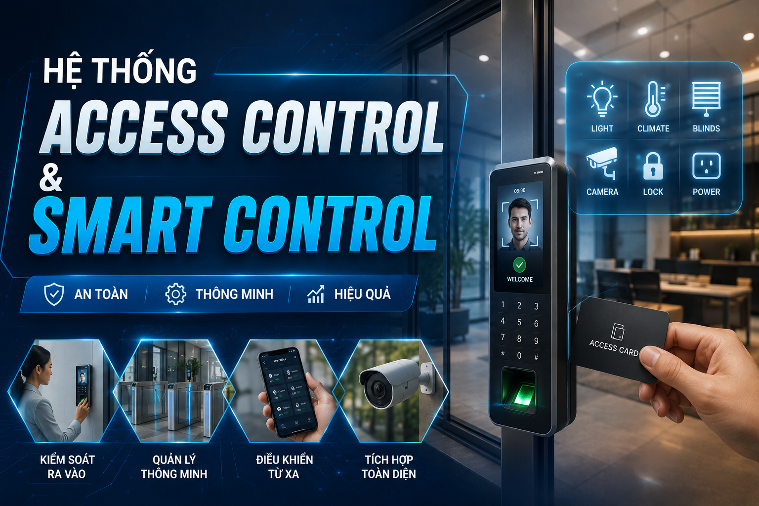 Thiết bị kiểm soát truy cập thông minh: Cổng xoay và đầu đọc nhận diện khuôn mặt
